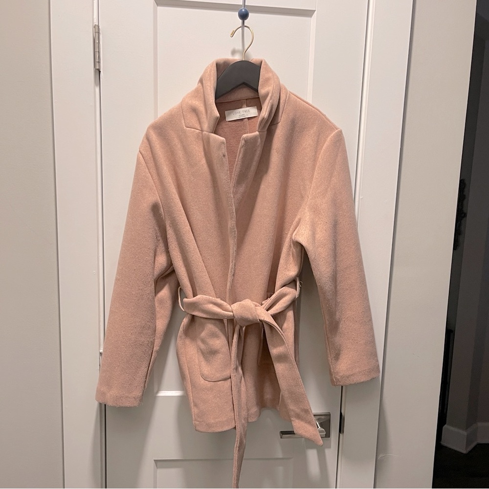 Love Tree XL wrap shacket coat in soft pink